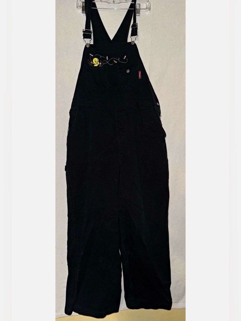 Vintage Y2K 2001 Looney Tunes Tweety Bird Black Denim Overalls Women’s 18